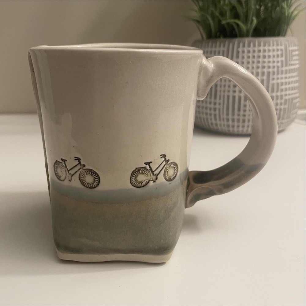 Bike Mug by Colleen Deiss. Handmade pottery, unique coffe mug